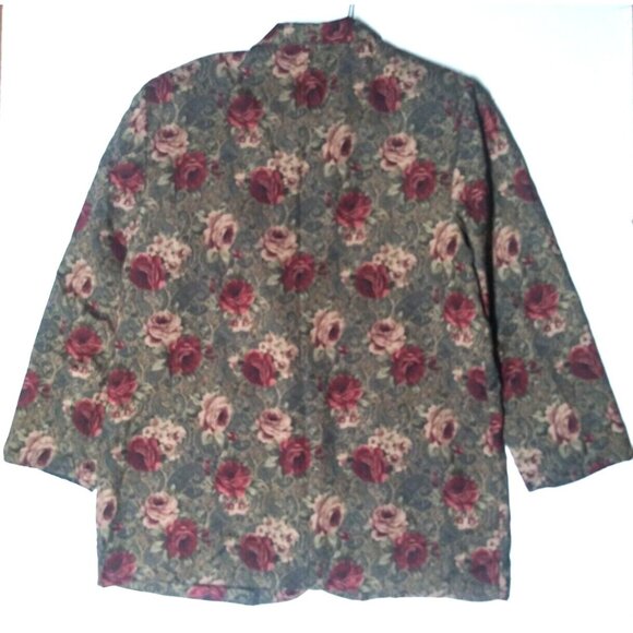 VTG Womens Floral Blazer Jacket Sz 18 poly-wool blend Liz Baker green burgundy - Picture 10 of 10